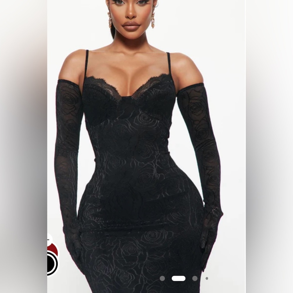 Elegant Black Lace Dress with Gloves